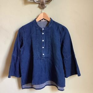 Rare MADEWELL dark Jean blouse with white buttons